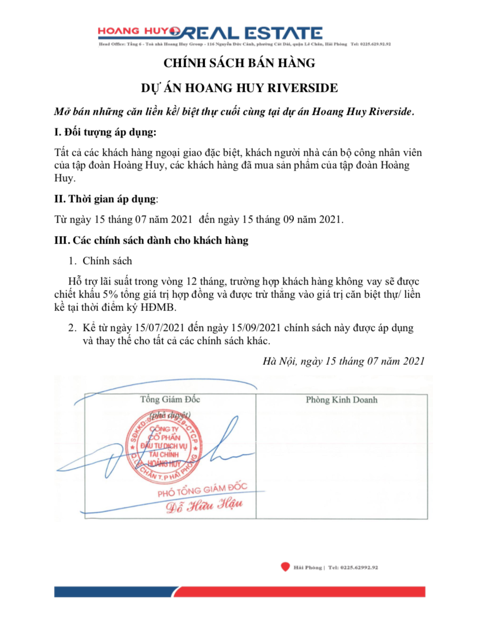 Hoàng Huy Riverside — Chính sách bán hàng — ảnh 1