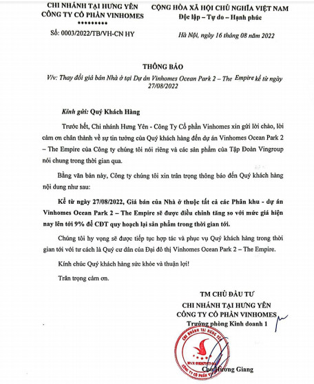 Vinhomes Ocean Park 2 — Thông báo của dự án — ảnh 1