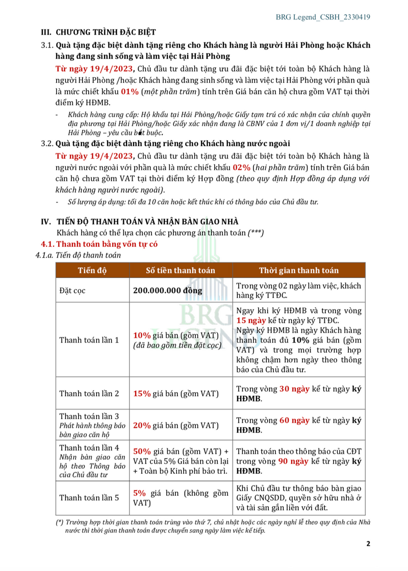 BRG Legend — Chính sách bán hàng — ảnh 3