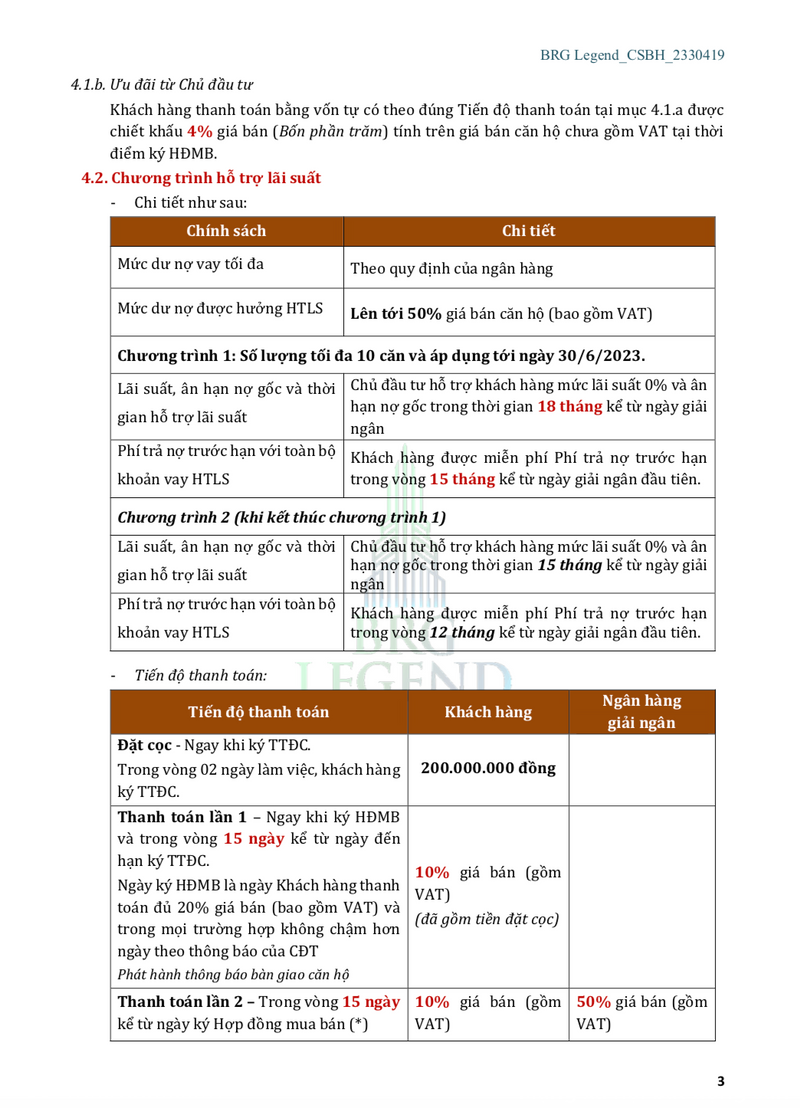 BRG Legend — Chính sách bán hàng — ảnh 4