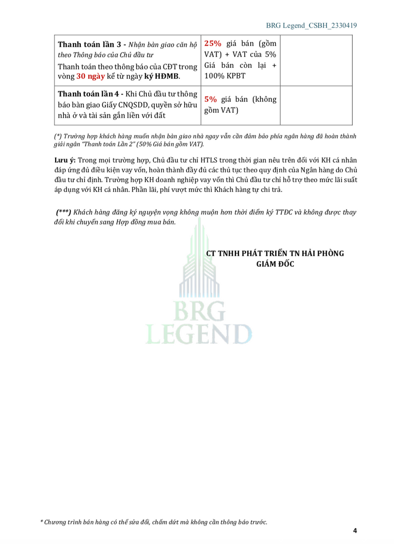 BRG Legend — Chính sách bán hàng — ảnh 5