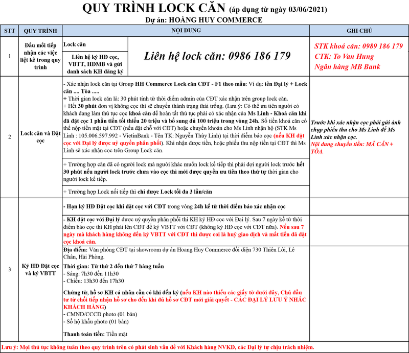 Hoàng Huy Commerce — Quy trình lock căn và thủ tục — ảnh 1