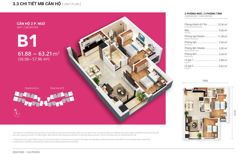 Gem Park (Sở Dầu, Hồng Bàng, Hải Phòng) — *Mặt bằng căn/Toà Diamond — ảnh 2