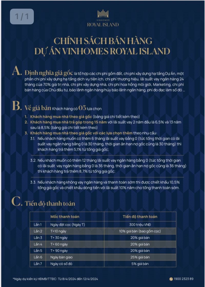 Vinhomes Royal Island — Chính sách bán hàng — ảnh 1