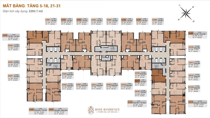 MẶT BẰNG TẦNG ĐIỂN H&Igrave;NH T&Ograve;A ROSE RESIDENCE