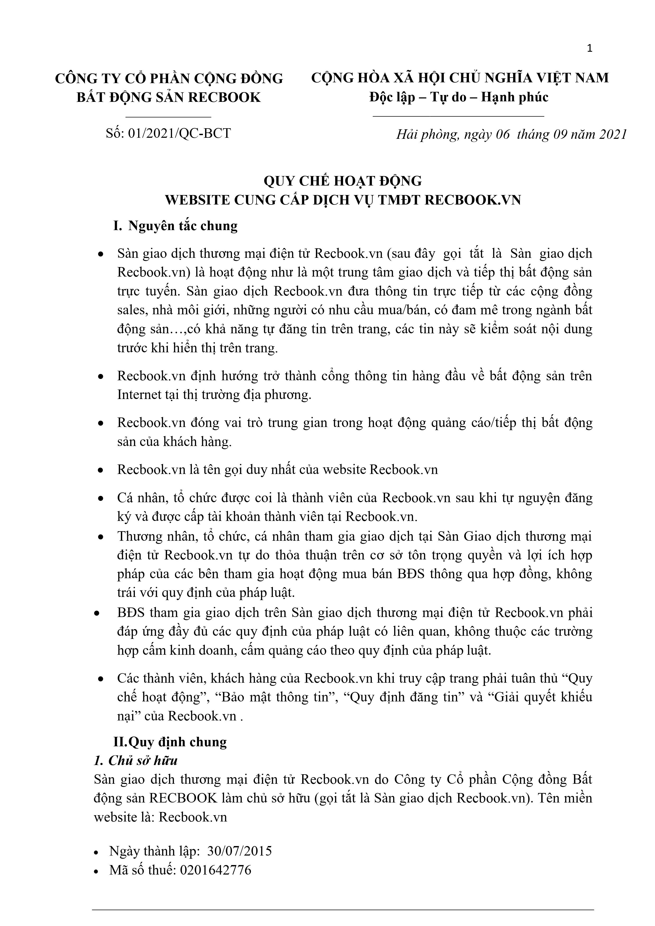 Quy chế hoạt động RecBook — trang 1